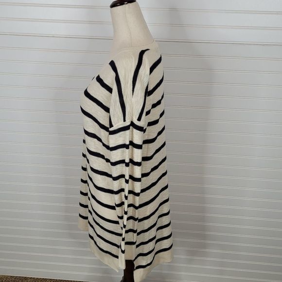 VINCE Navy & Ivory Striped Lightweight Cotton Long Sleeve Tunic Top Large - Picture 4 of 9